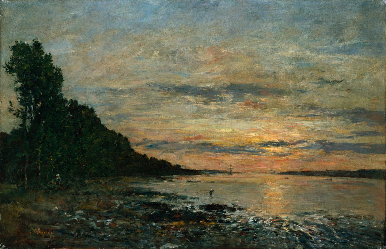 Plougastel, Haliç Üzerinde Gün Batımı, 1870-73 dolayları by Eugene Louis Boudin