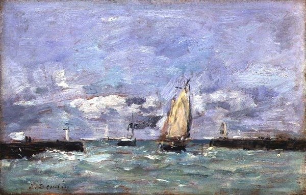 Trouville, c.1885-90 (panelde yağ) by Eugene Louis Boudin