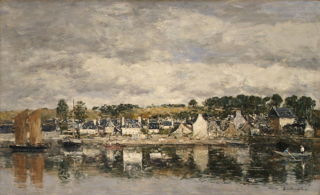 Nehir kıyısındaki köy, muhtemelen 1867. by Eugene Louis Boudin