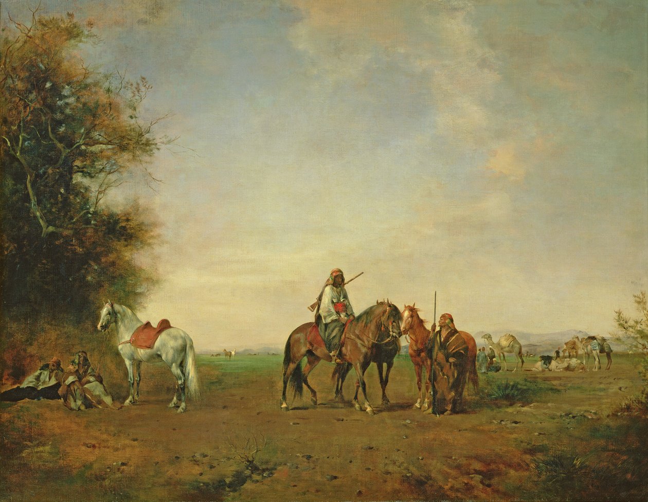 Arap atlılarının ovadaki dinlenme yeri, 1870 by Eugène Fromentin