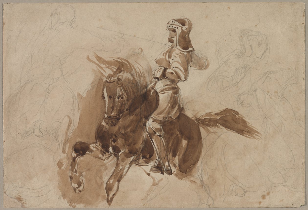 Atlı Zırhlı Figür (rekto) by Eugène Delacroix