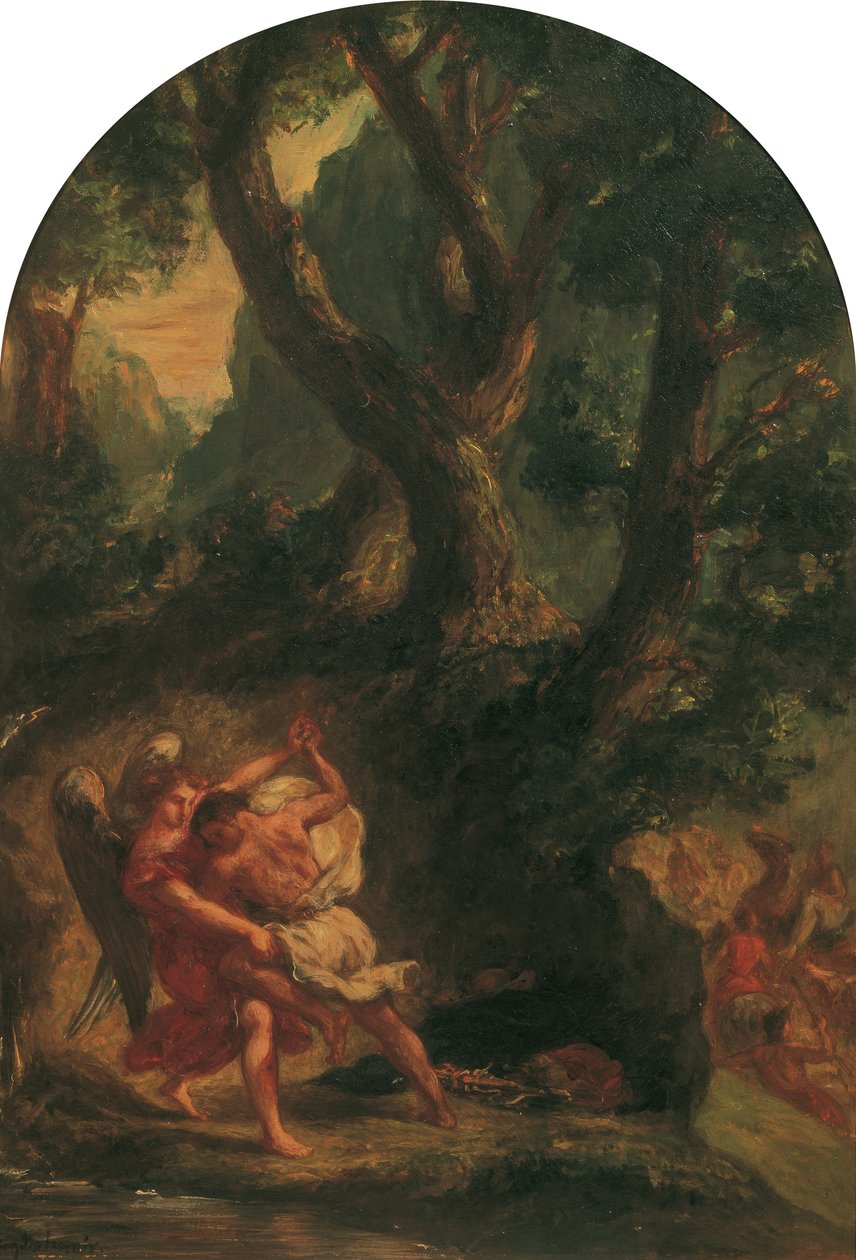 Yakup Melekle Güreşi, 1850-1855. by Eugène Delacroix