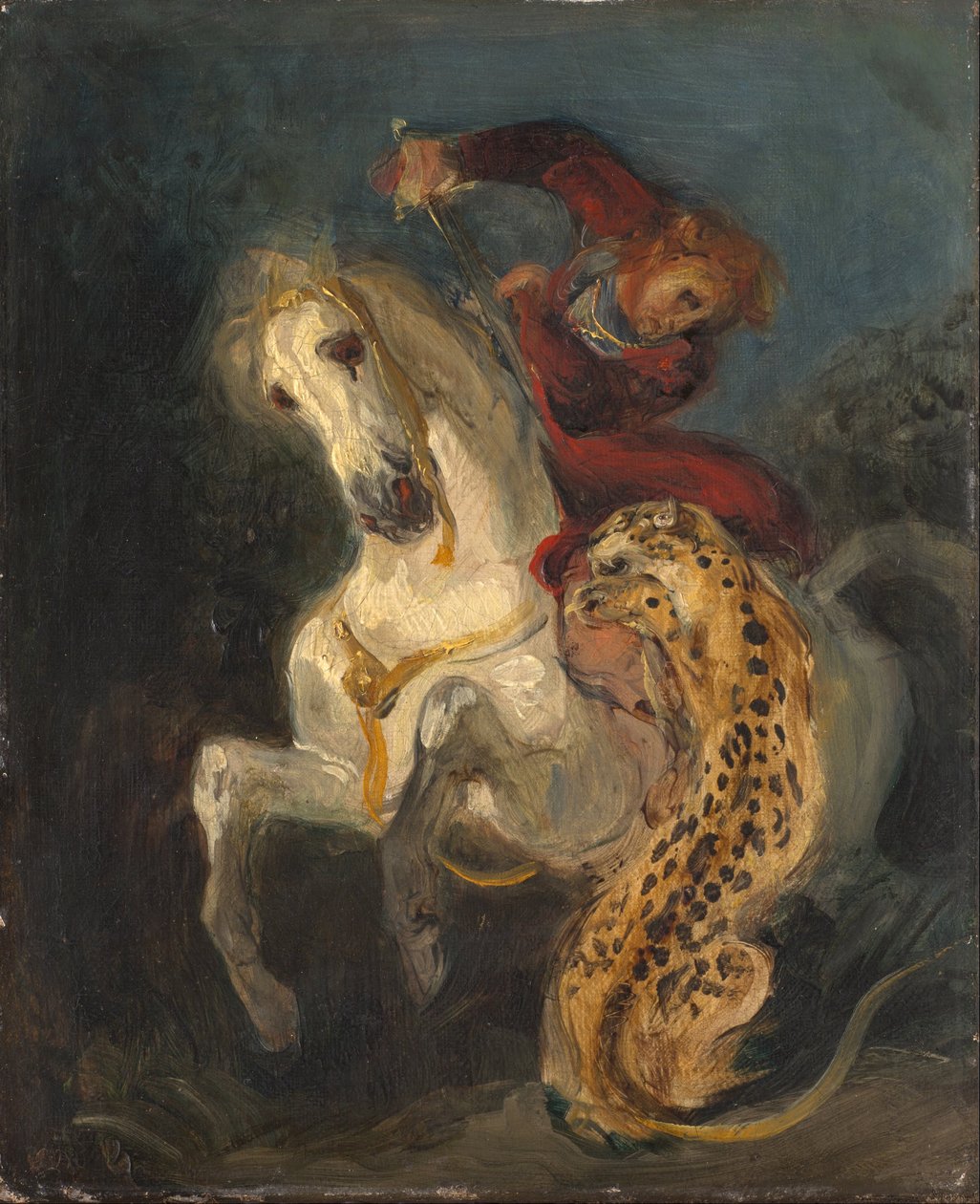 Bir Jaguar Tarafından Saldırıya Uğrayan Binici by Ferdinand Victor Eugene Delacroix
