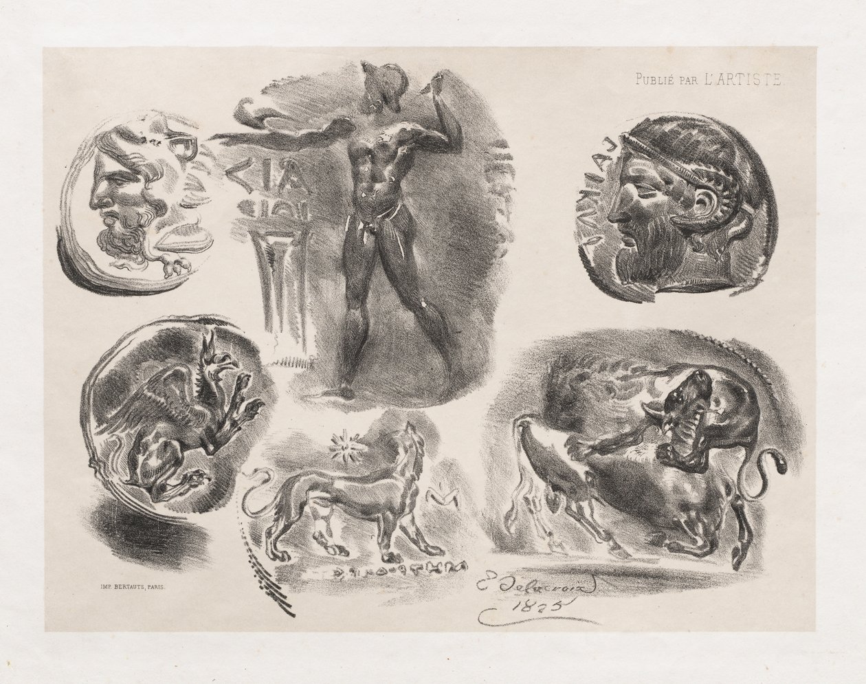 Altı Antik Sikke Levhası by Eugène Delacroix