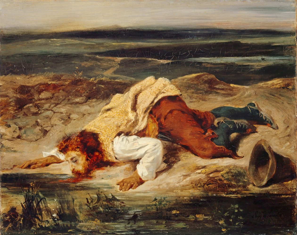 Yaralı Eşkıya Roman Çoban, yaklaşık 1825. by Eugène Delacroix
