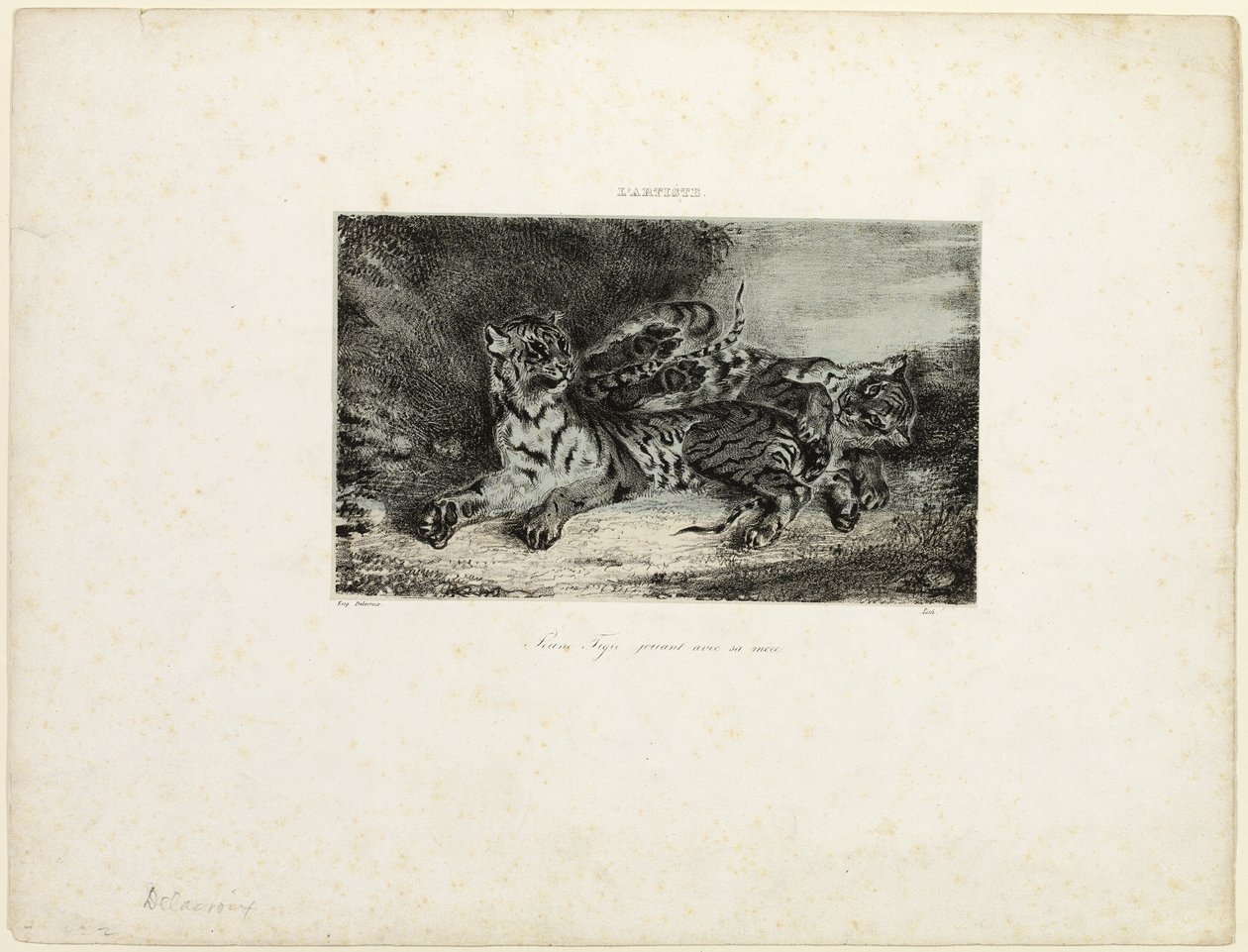 Annesiyle oynayan genç kaplan by Eugène Delacroix
