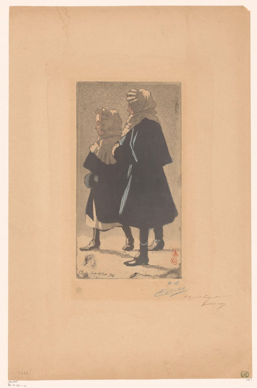 Kış giysileri içinde iki kız by Eugène Delâtre (signed by artist)