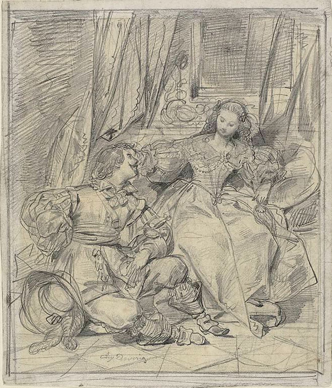 Leydi ve Şövalye by Eugène François Marie Joseph Devéria