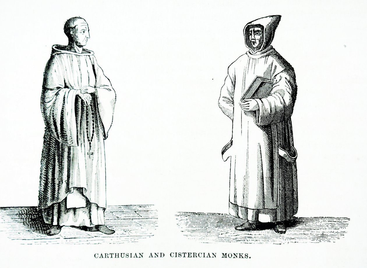 Bir Carthusian ve Cistercian Monk (gravür) by European School