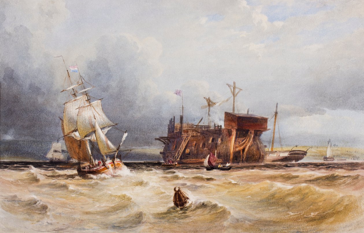 Bir hulk, c.1850 (kağıt üzerinde wc ve guaj) by European School