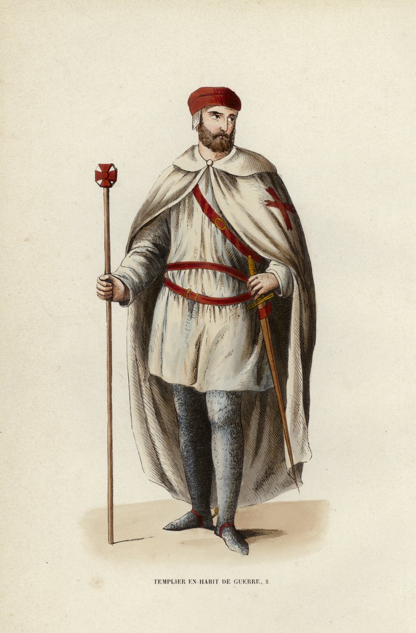 Templar In War Dress (renkli gravür) by European School