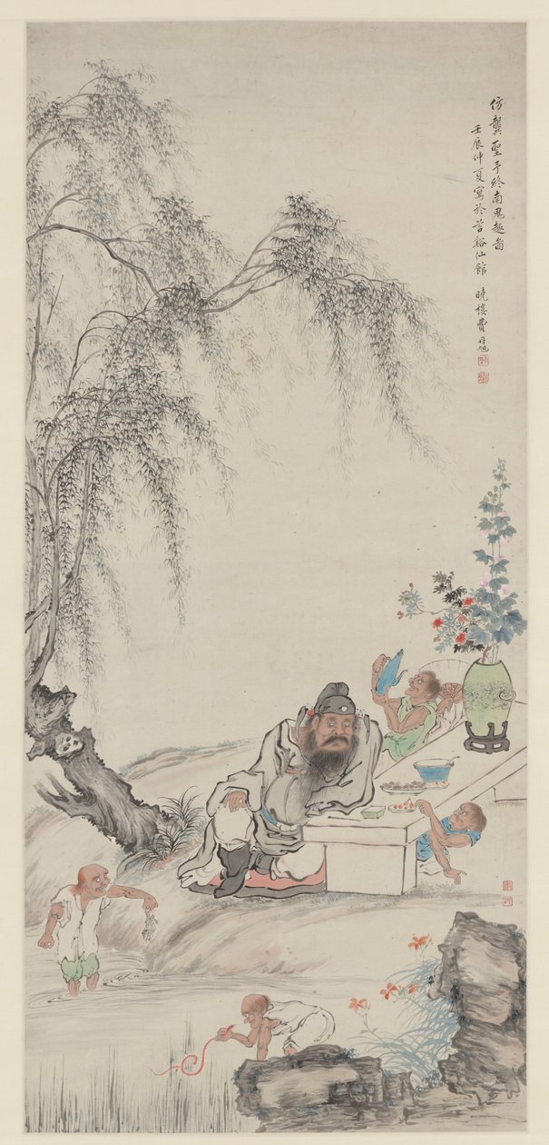 Zhong Kui ve Yardımcıları Söğütlerin Altında by Fei Danxu