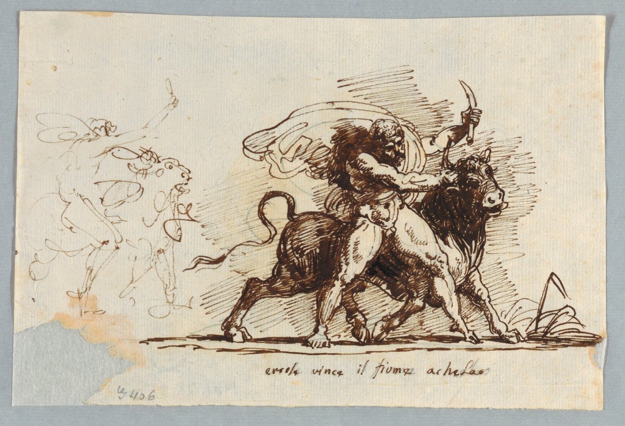 Herkül, Bull Achelous'tan Horn'u canlandırıyor by Felice Giani