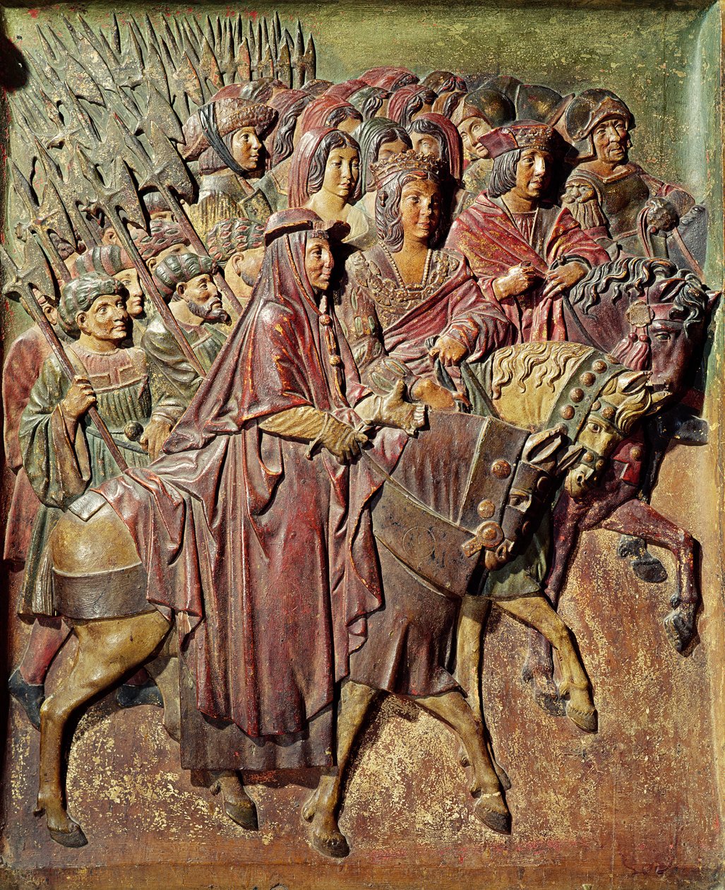Relief depicting the entrance of King Ferdinand II (1452-1516) of Aragon and Queen Isabella I (1451-1504) of Castile in Granada (wood) by Felipe Bigarny or Vigarny