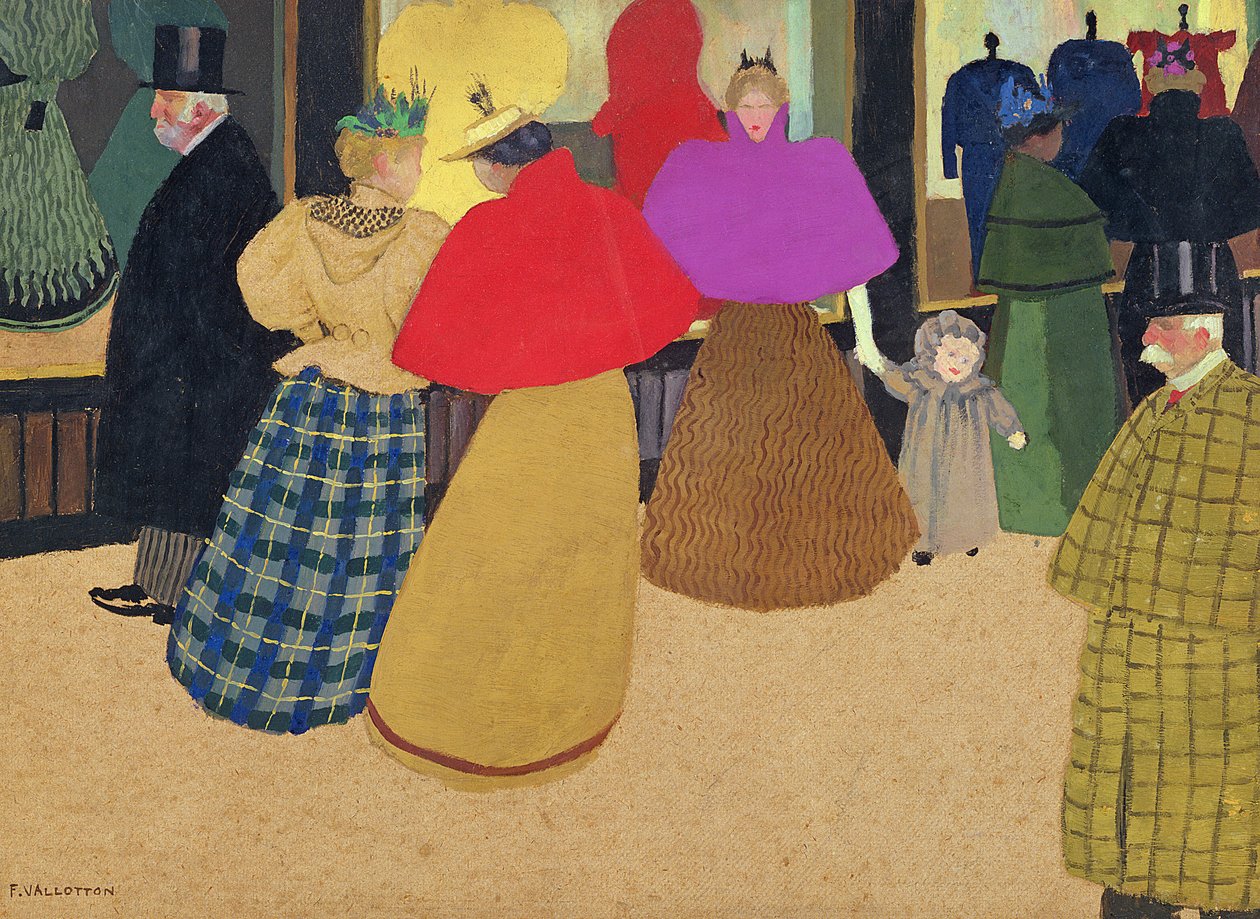 'Les Passants' veya 'Sokak Manzarası', 1895 (karton üzerine distemper) by Felix Edouard Vallotton