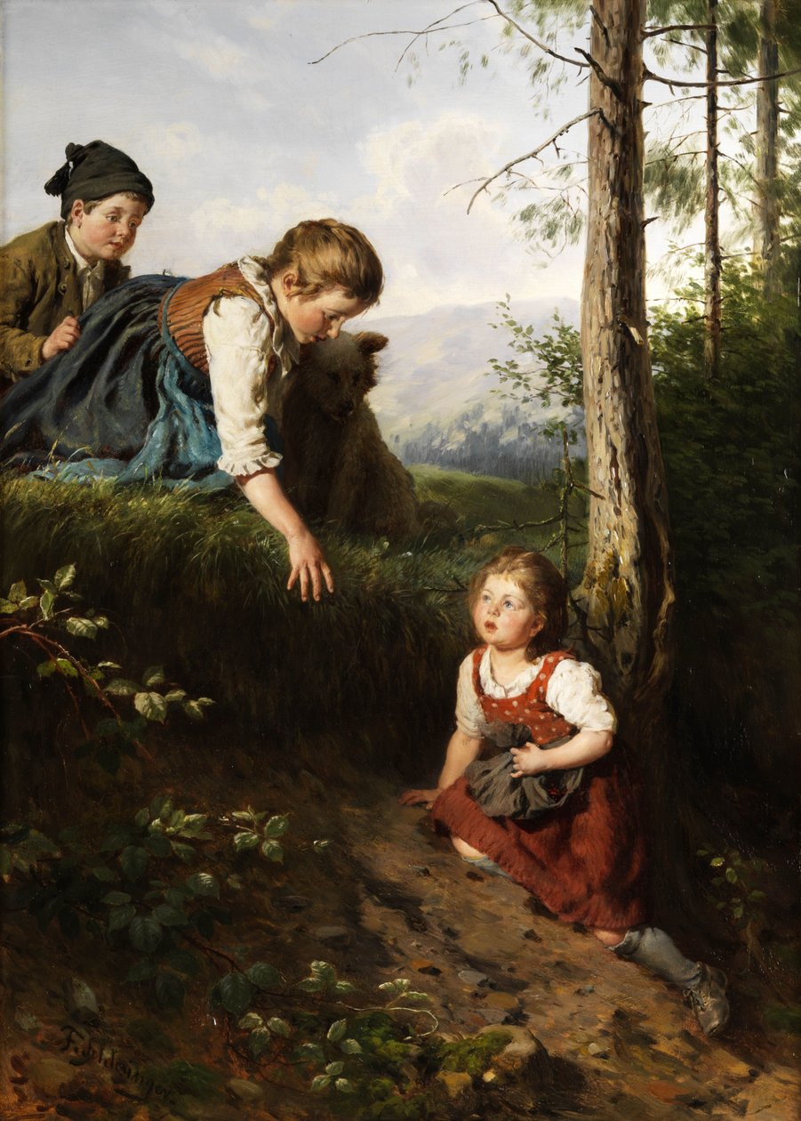 Ormanda böğürtlen toplayan üç çocuk by Felix Schlesinger
