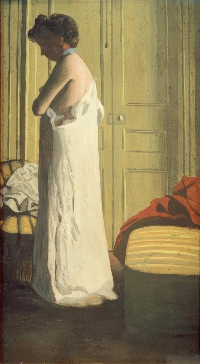 gömleğini çıkaran kadın by Felix Edouard Vallotton
