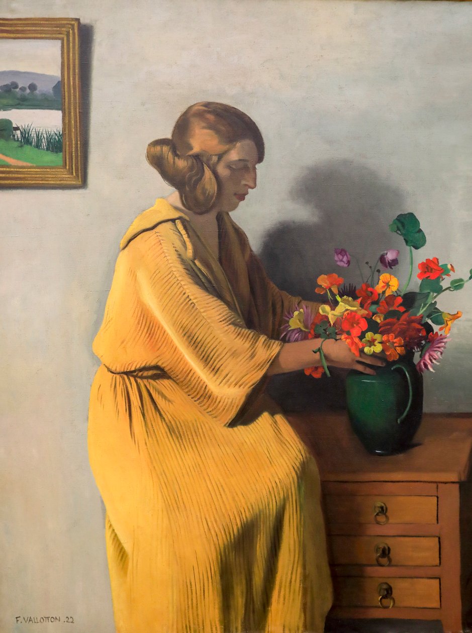 Bir demet çiçek olan kadın by Felix Edouard Vallotton