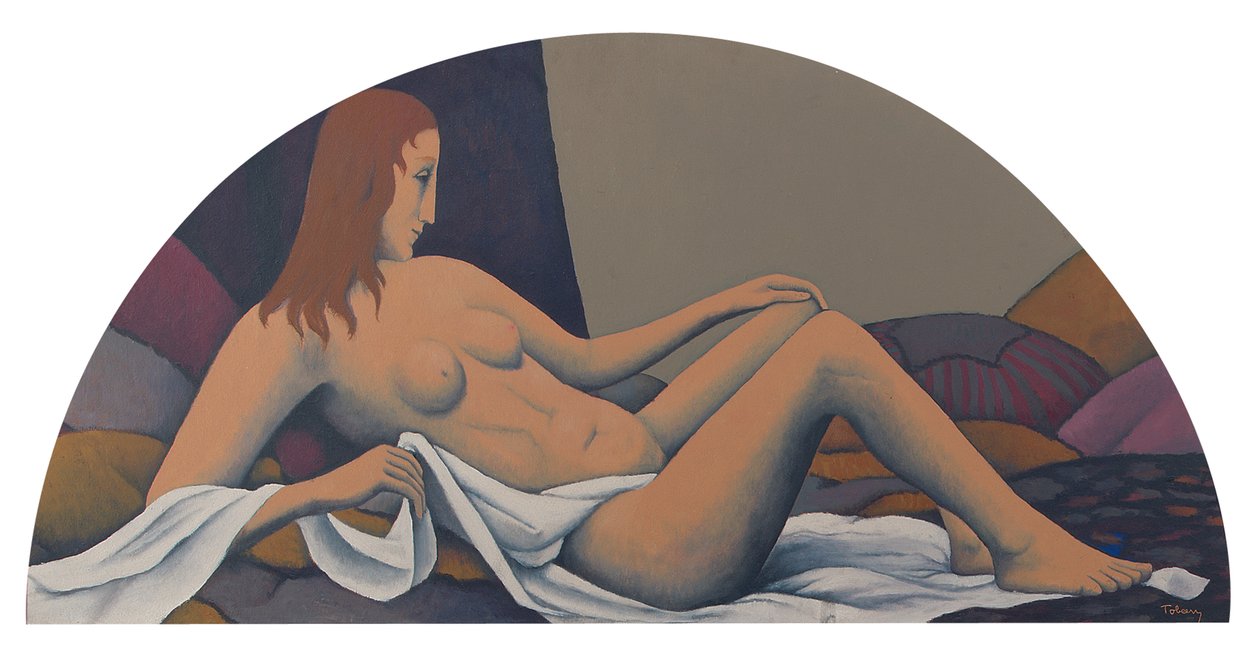 Reclining Nude (karton üzerine yağlı boya) by Felix Elie Tobeen