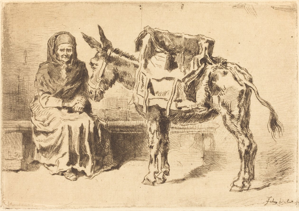 Cacoletière Assise (Oturan Kadın ve Eşek) by Felix Hilaire Buhot