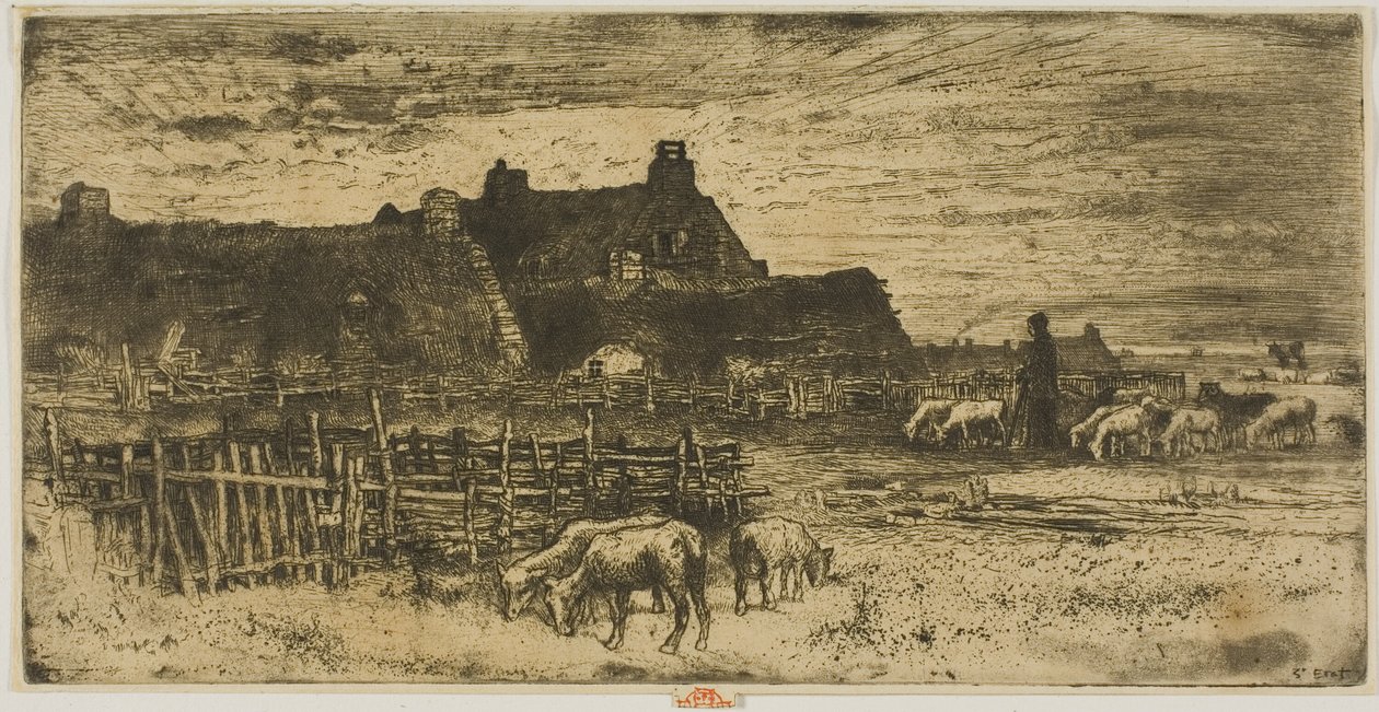 Gün batımında ağıl by Felix Hilaire Buhot