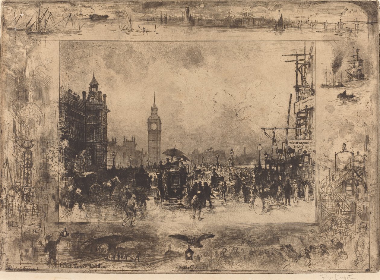 Westminster Köprüsü, 1884. by Felix Hilaire Buhot