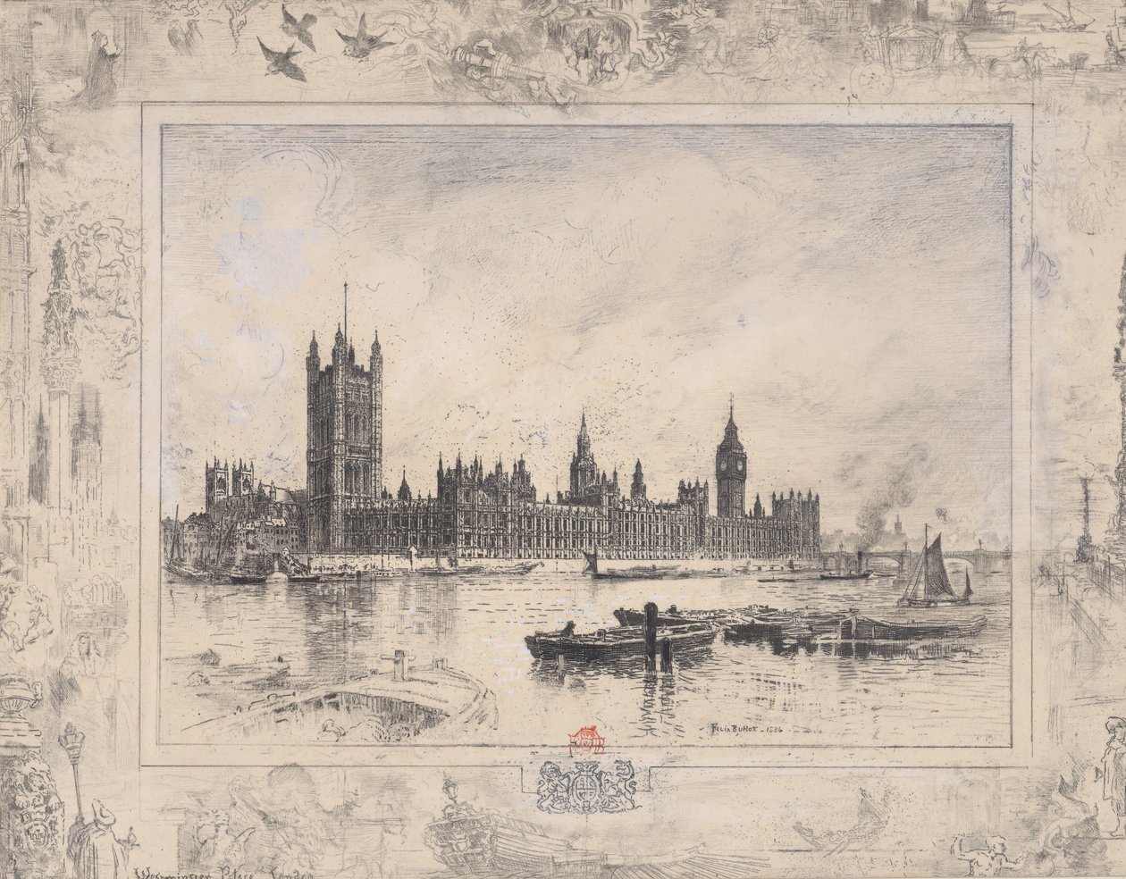 Westminster Sarayı, 1884. by Felix Hilaire Buhot