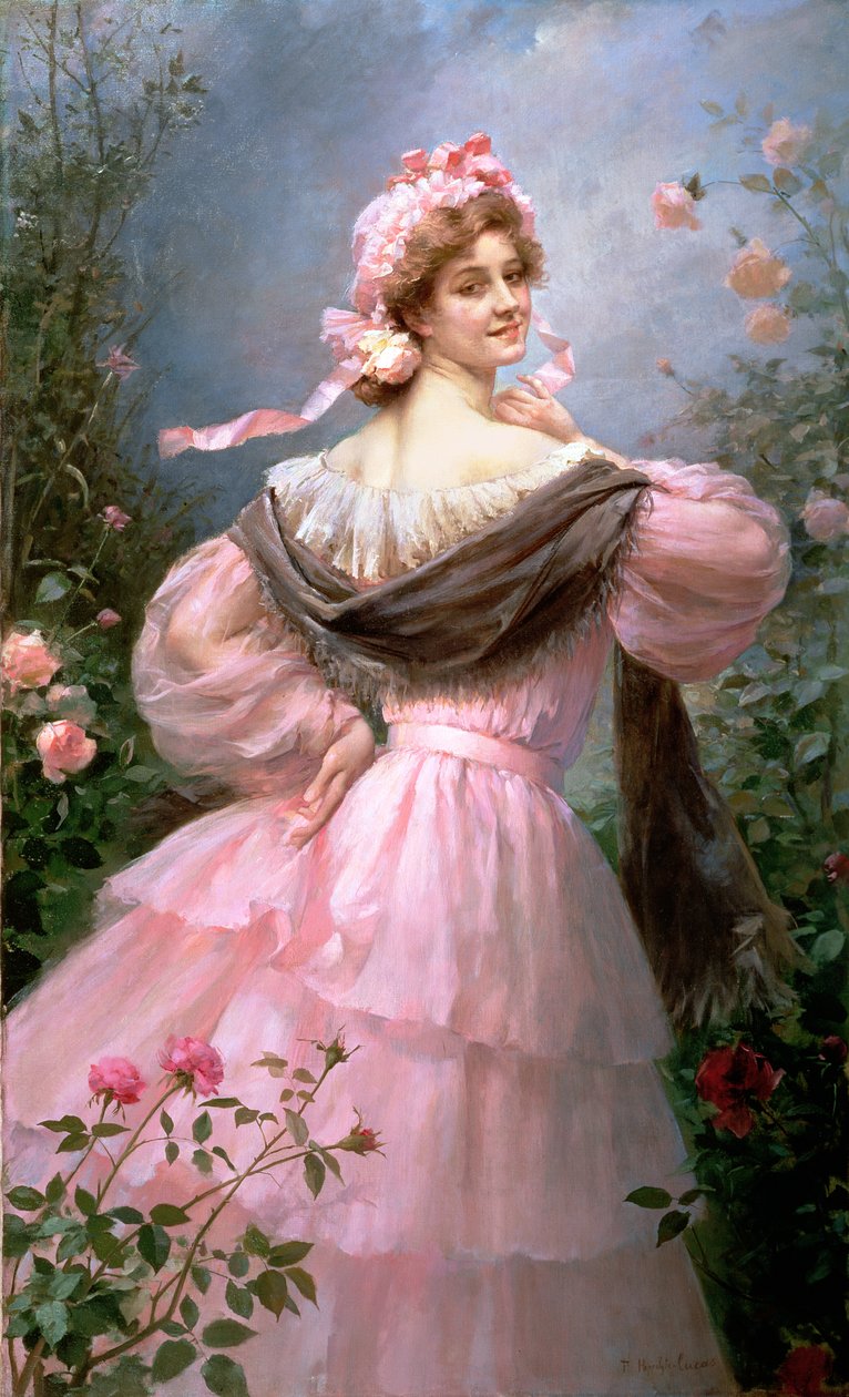 Bir gül bahçesinde zarif kadın by Felix Hippolyte Lucas