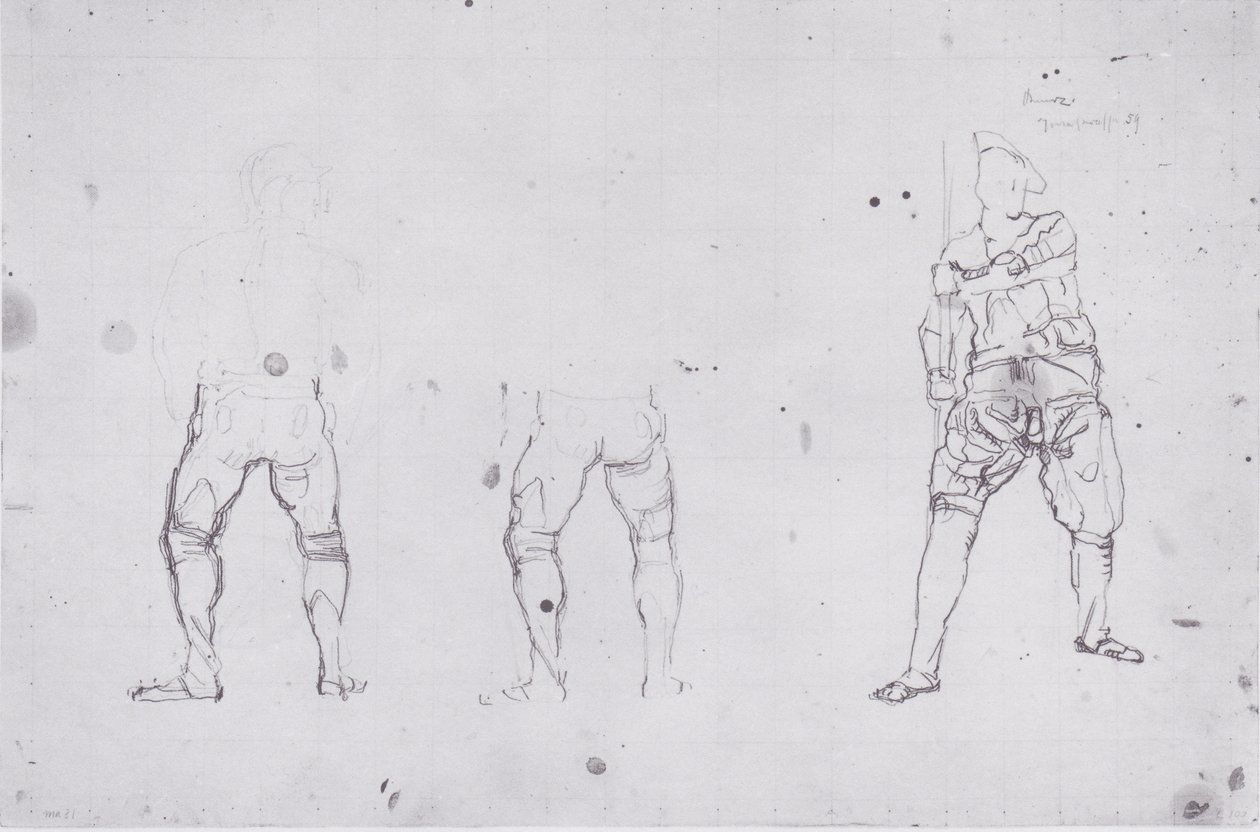 Arkadan ve önden savaşçı figürler by Ferdinand Hodler