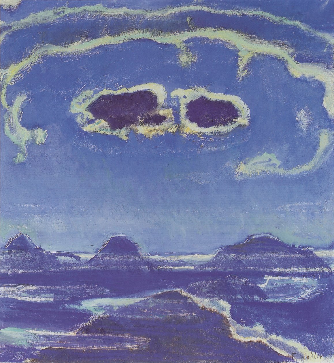 Ay ışığında Eiger, Mönch ve Jungfrau by Ferdinand Hodler