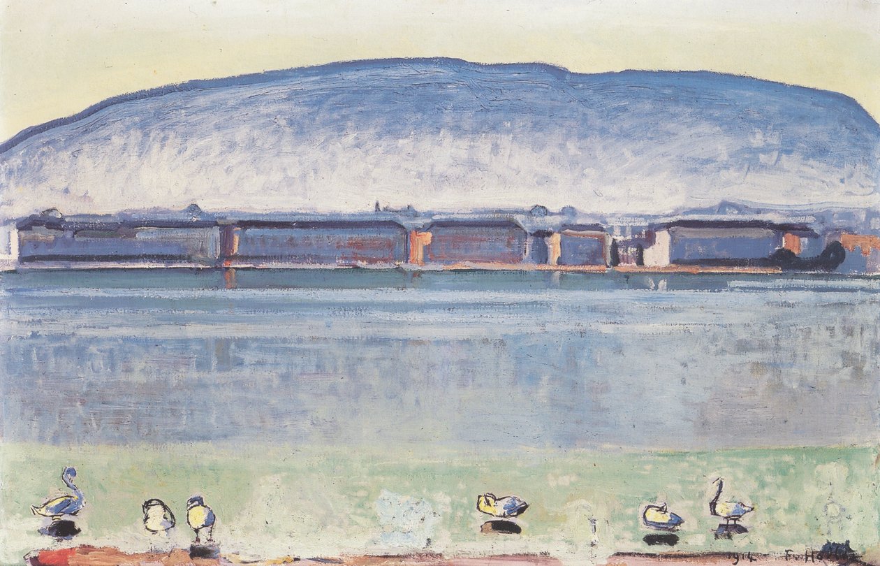 Altı kuğu ile Cenevre Gölü by Ferdinand Hodler