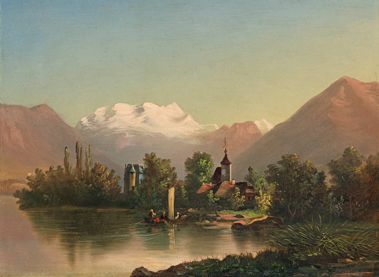 Scherzlingen ve Blümlisalp Kilisesi ile Schadau Kalesi (1871) by Ferdinand Hodler
