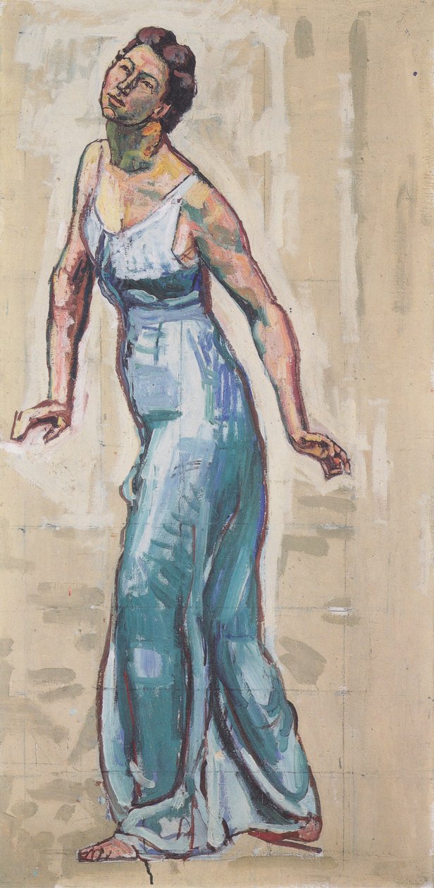 Mavi giysiler içinde yürüyen kadın figürü by Ferdinand Hodler