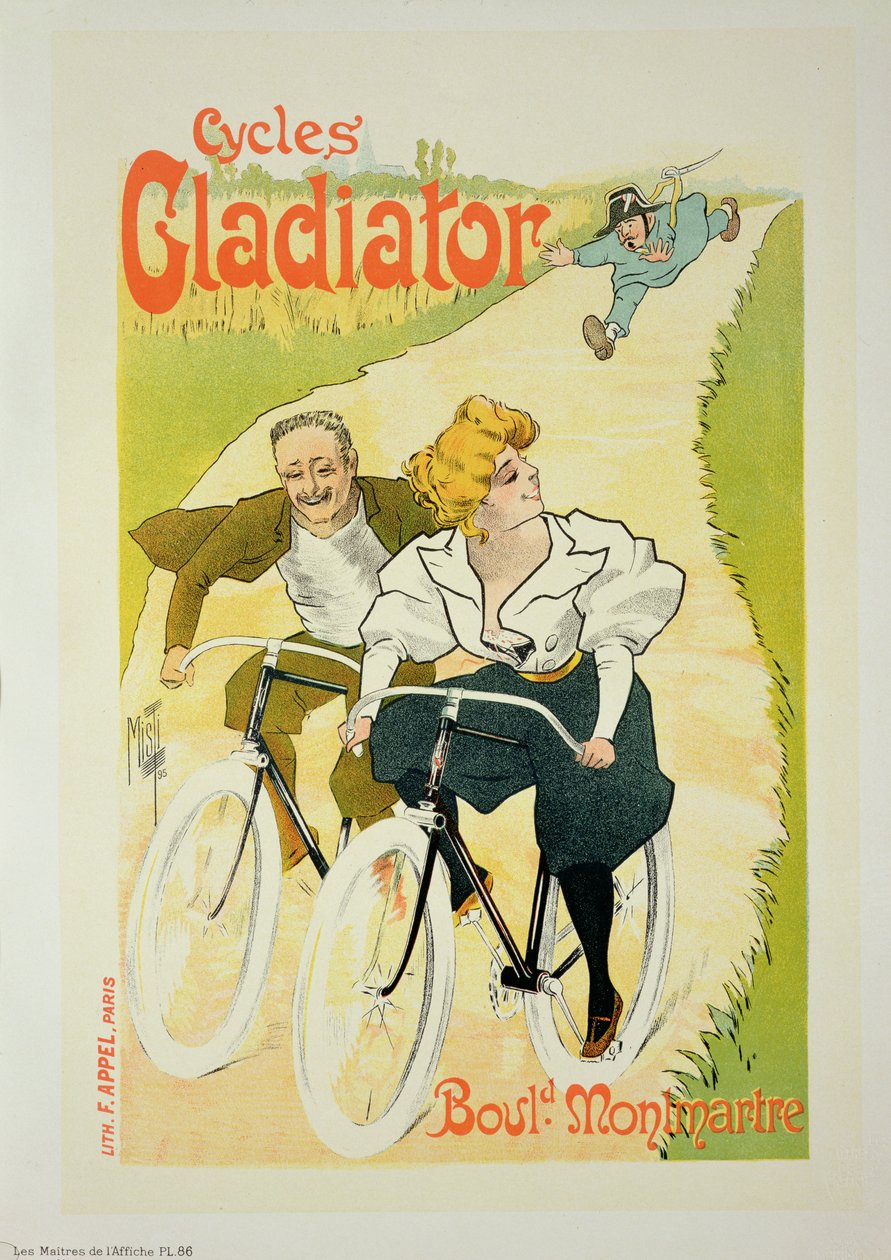 'Gladyatör Döngüleri' reklamını yapan bir afişin reprodüksiyonu, Boulevard Montmartre, Paris, 1895 by Ferdinand Misti Mifliez
