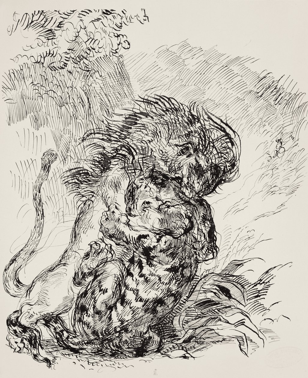 ಒಂದು ಸಿಂಹವು ಹುಲಿ ತುರ್ಕವನ್ನು ಕಾಡುತ್ತಿದೆ by Ferdinand Victor Eugene Delacroix