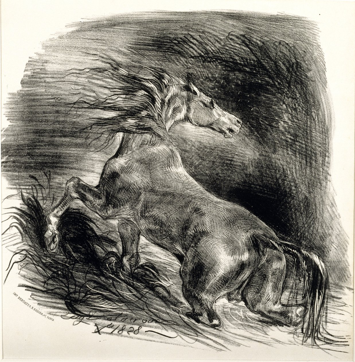 Cheval sauvage, 1828 (dokuma kağıt üzerinde lito) by Ferdinand Victor Eugene Delacroix