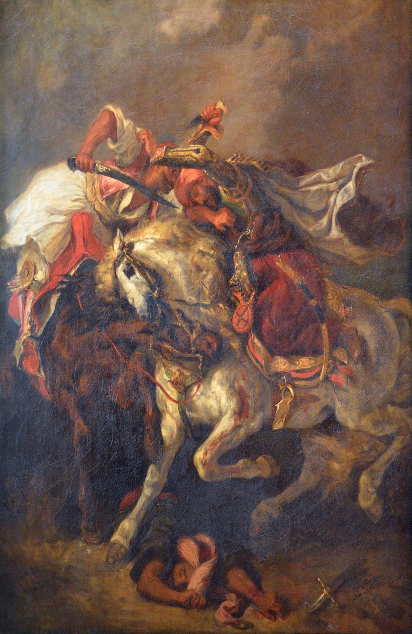 Giaur ve paşa savaşı by Ferdinand Victor Eugene Delacroix