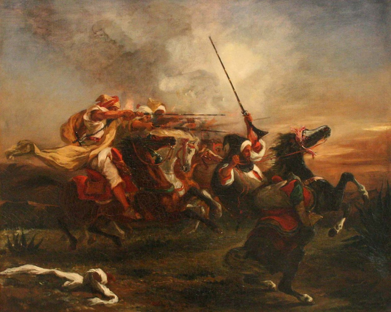 Fas askeri tatbikatları by Ferdinand Victor Eugene Delacroix