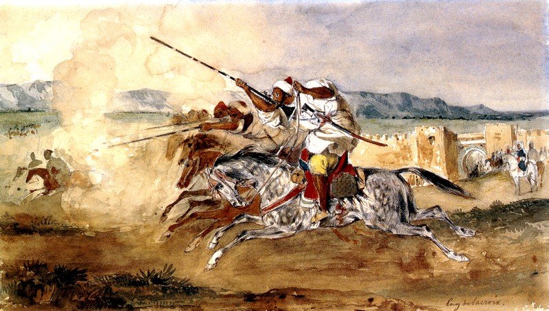Fantasia veya Game of Powder, Méquinez kasabası girişinin önünde by Ferdinand Victor Eugene Delacroix