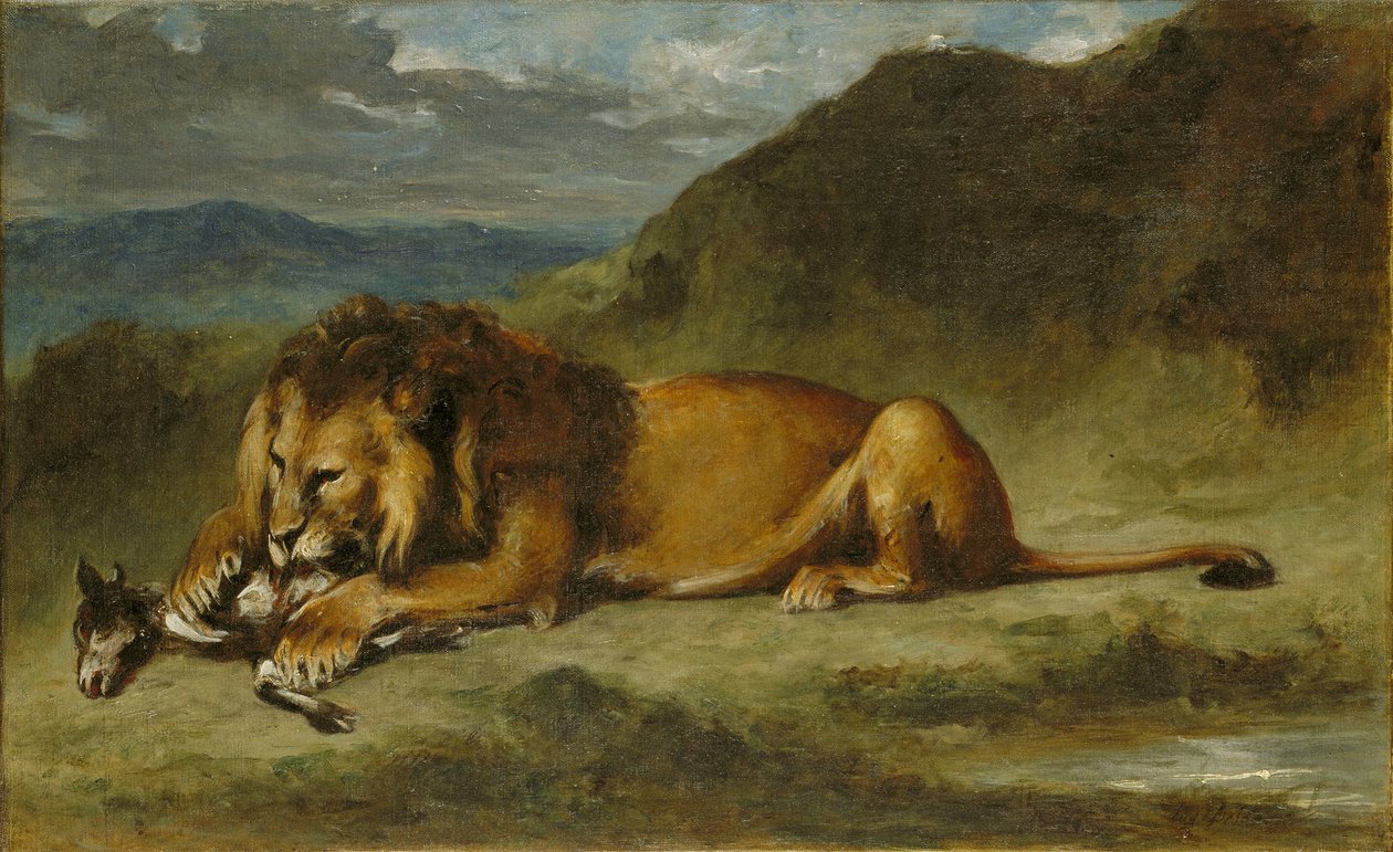 Keçi yiyen aslan by Ferdinand Victor Eugene Delacroix