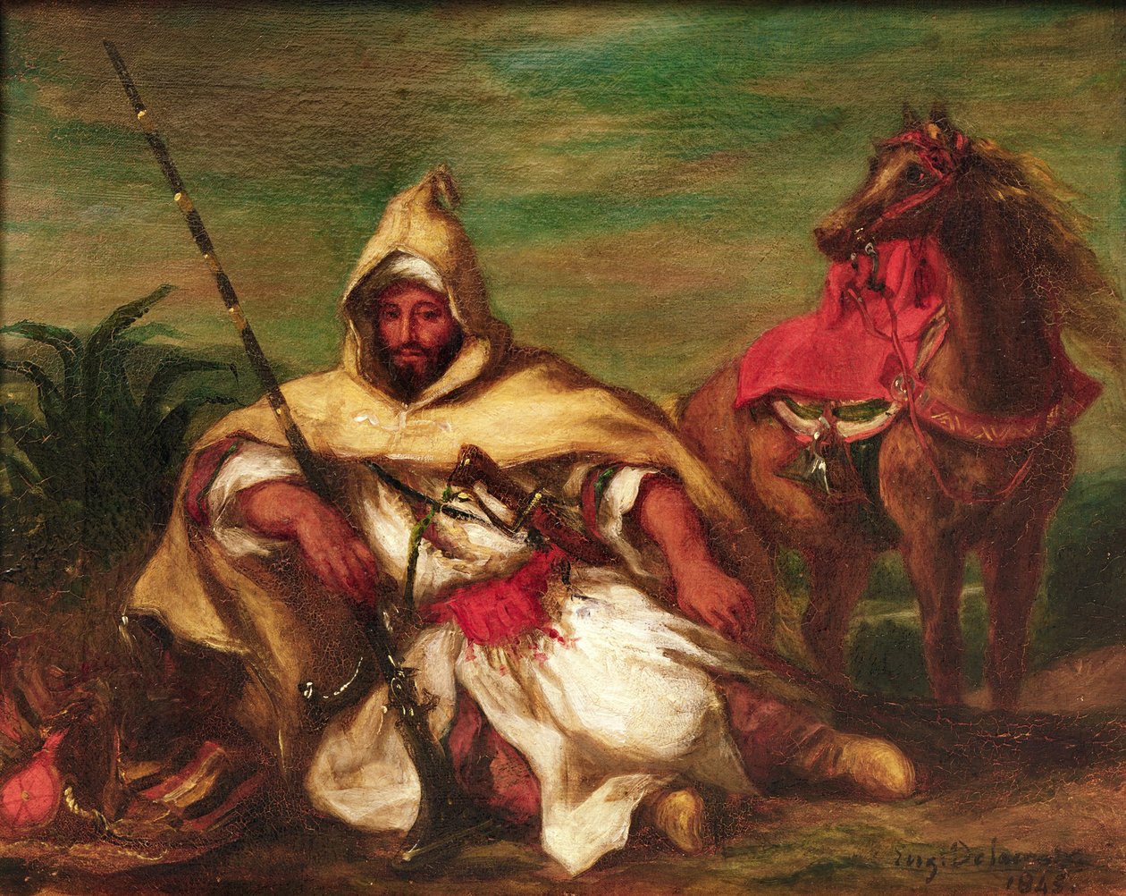 Atının yanında oturan Faslı asker, 1845 by Ferdinand Victor Eugene Delacroix