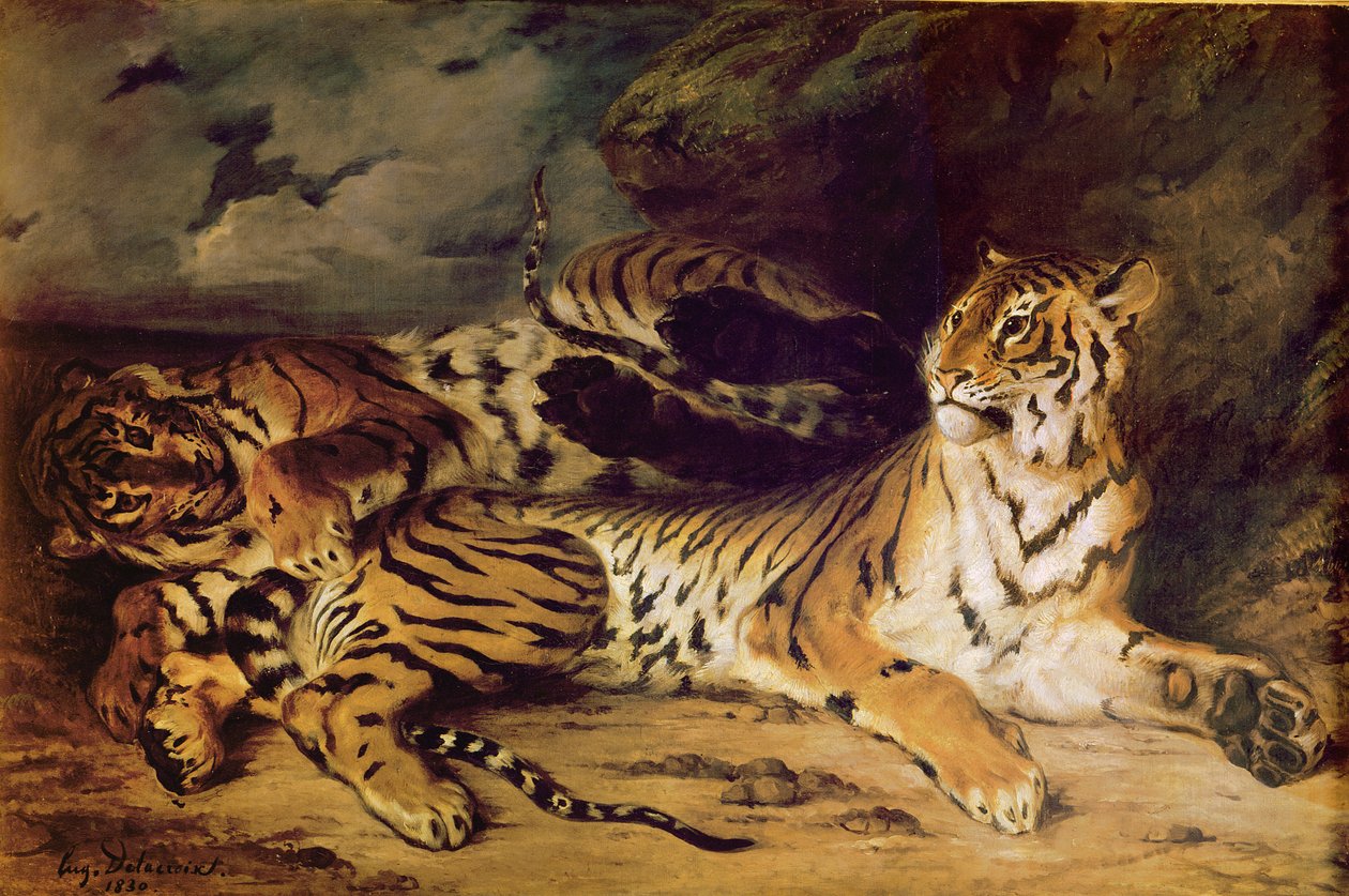 Annesiyle oynayan genç kaplan, 1830 by Ferdinand Victor Eugene Delacroix