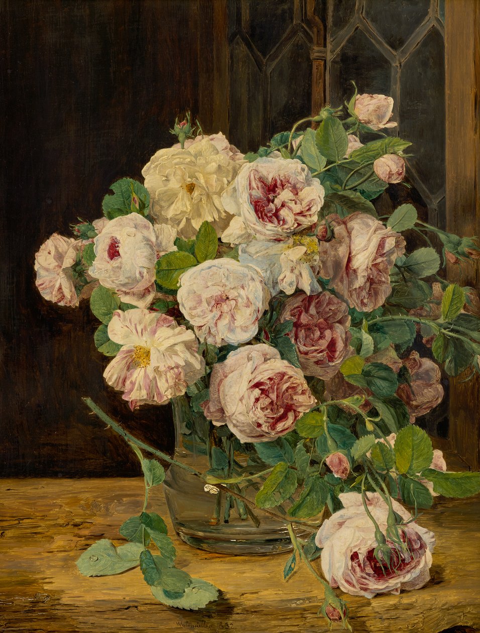 Pencerede bir buket gül by Ferdinand Georg Waldmuller