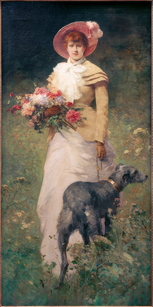 köpekli kadın by Ferdinand Heilbuth