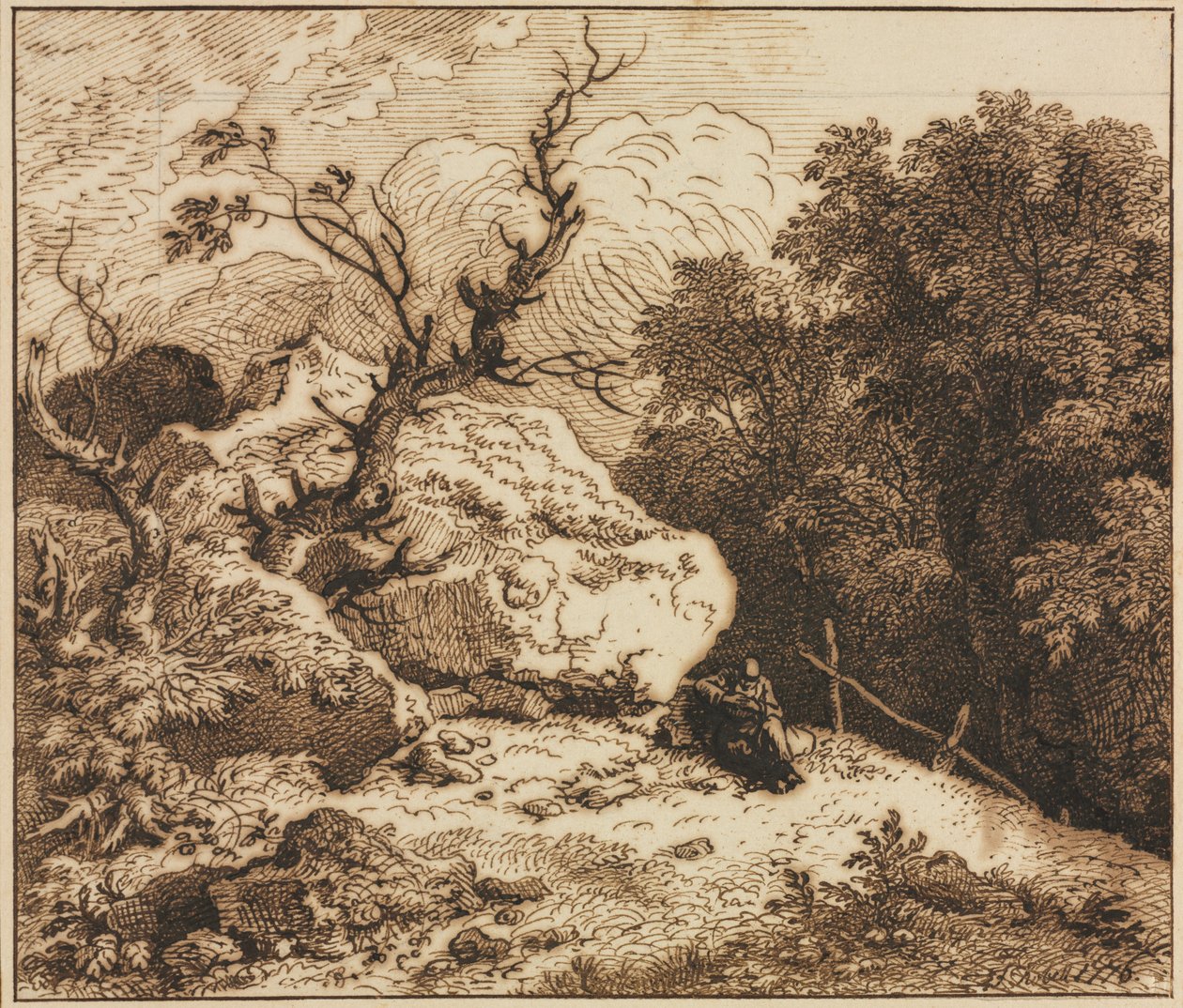 Ormanlık Bir Peyzajda Münzevi, 1776. by Ferdinand Kobell