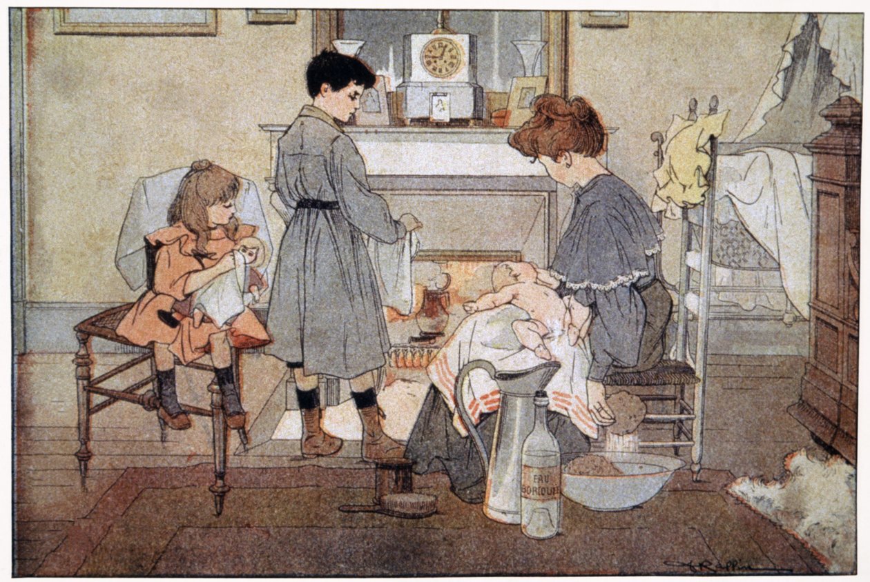Bebeğin banyosu, 1930 dolayları (baskı) by Ferdinand Raffin