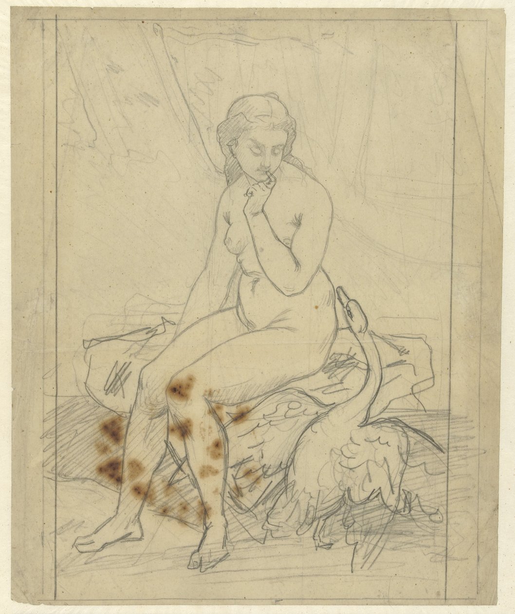 Kuğu ile oturan Leda by Ferdinand Roybet