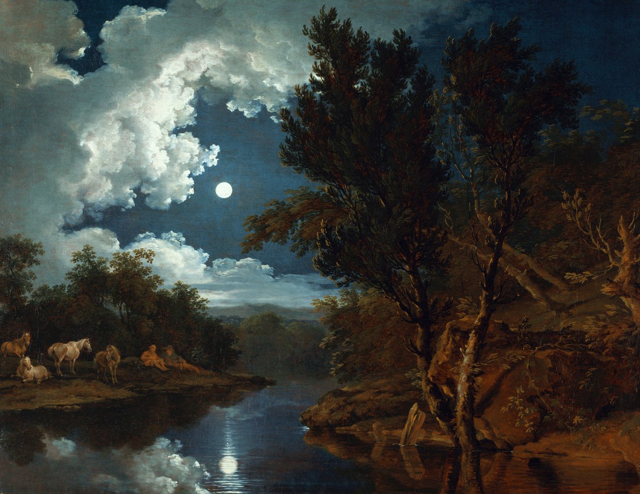 Ay ışığında nehir manzarası by Ferdinand von Kobell