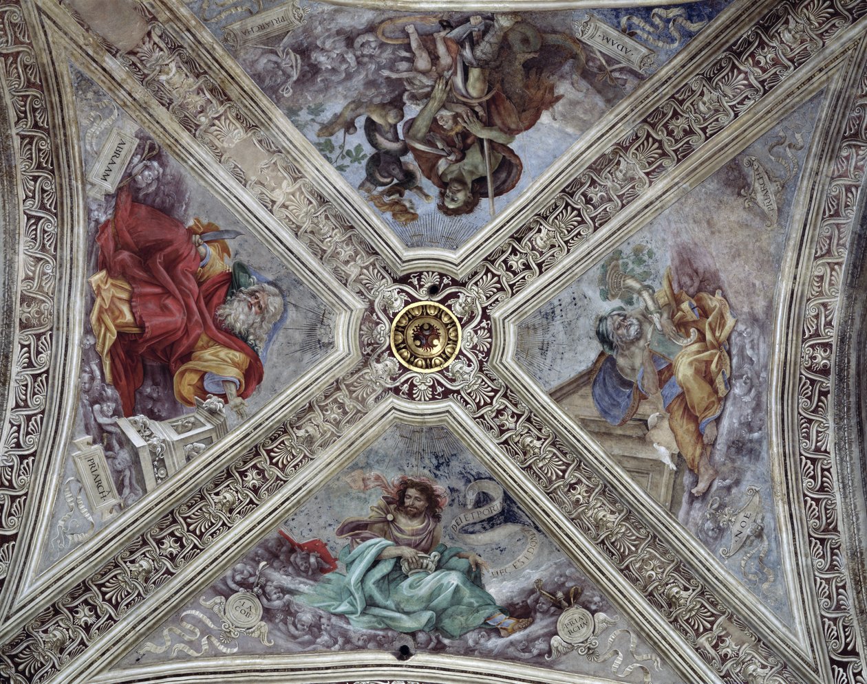 Strozzi Şapeli'nde İbrahim, Nuh, Adem ve Yakup peygamberlerini tasvir eden tavan c.1489-1502 by Filippino Lippi