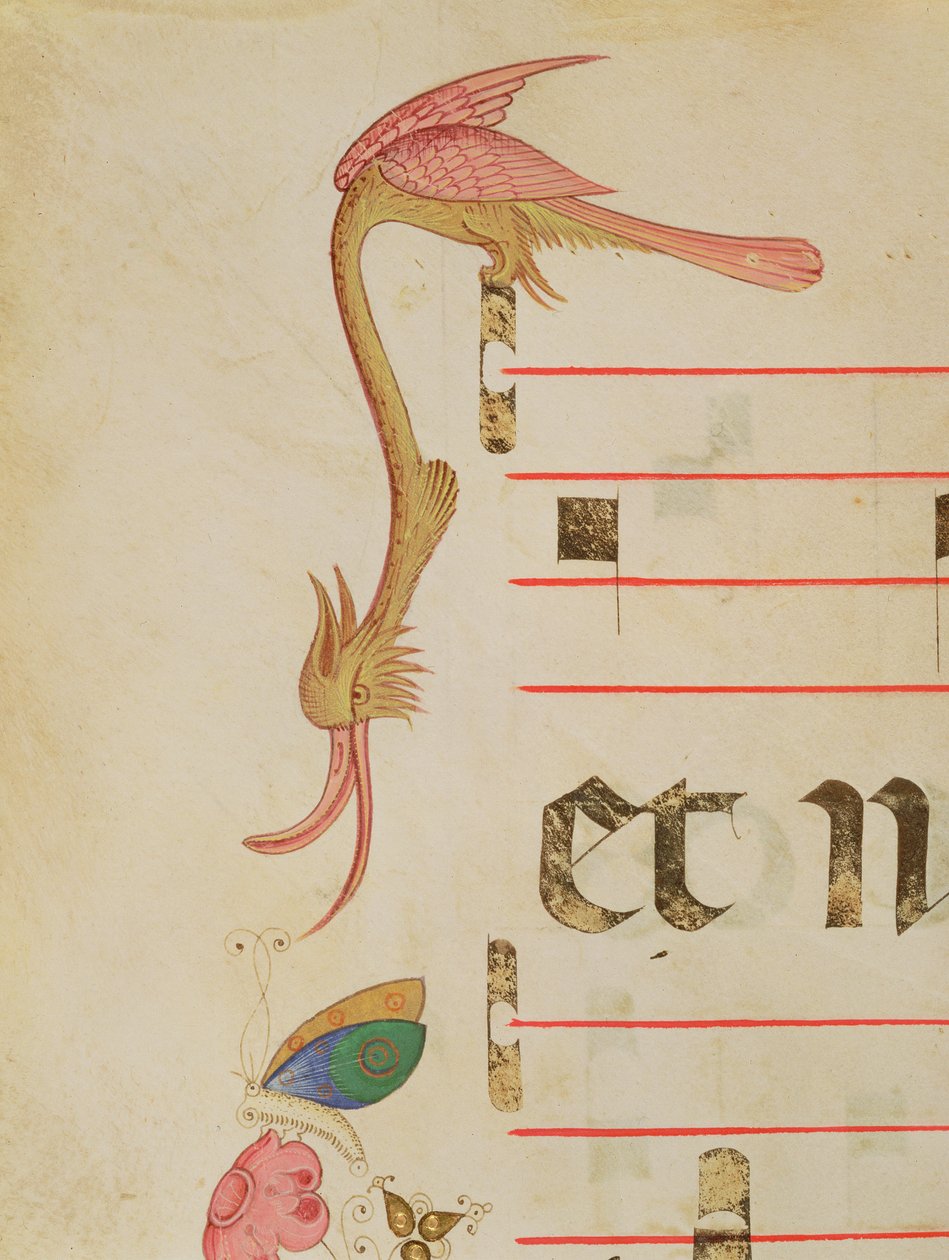Missal 515 f.9r Kelebek avlayan fantastik kuş, 1449